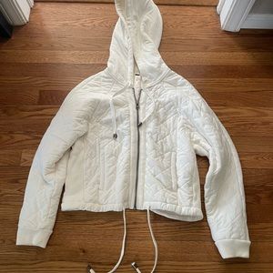 FREE PEOPLE Quilted Jacket Hood Hoodie Full Zip Size XS Ivory White